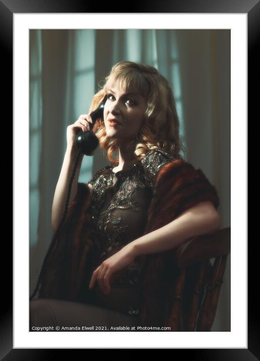 Portrait Of Woman On Telephone Framed Mounted Print by Amanda Elwell