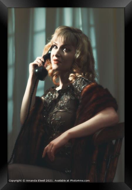 Portrait Of Woman On Telephone Framed Print by Amanda Elwell