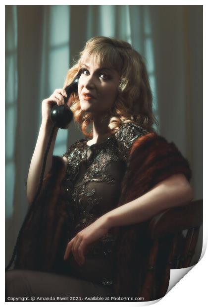 Portrait Of Woman On Telephone Print by Amanda Elwell