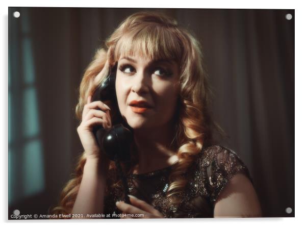 Portrait Of Woman On Phone Acrylic by Amanda Elwell