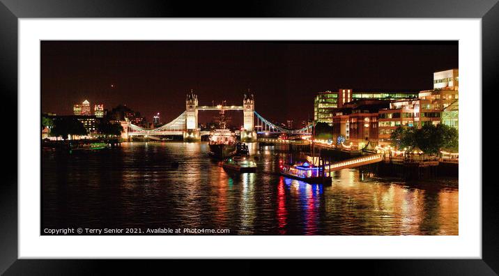 Panorama of Tower Bridge at Night Framed Mounted Print by Terry Senior