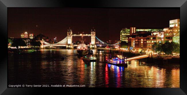 Panorama of Tower Bridge at Night Framed Print by Terry Senior