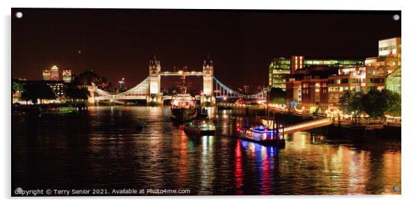 Panorama of Tower Bridge at Night Acrylic by Terry Senior