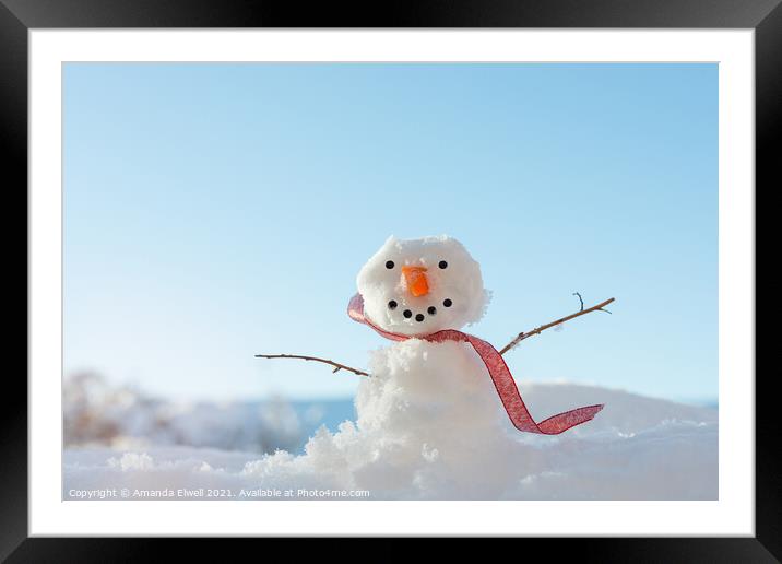 Snowman In Landscape Framed Mounted Print by Amanda Elwell