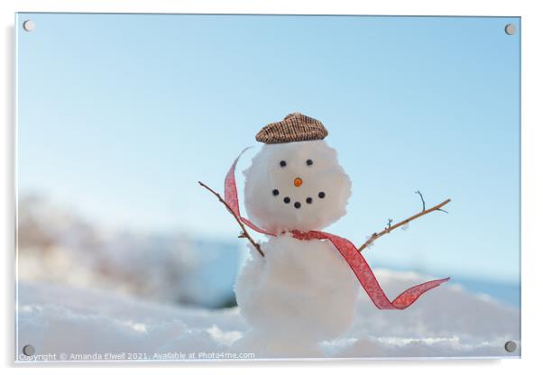Happy Smiling Snowman  Acrylic by Amanda Elwell