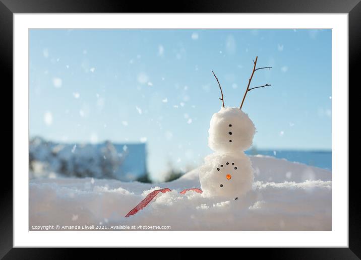 Snowman Doing A Handstand Framed Mounted Print by Amanda Elwell
