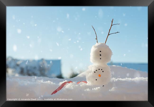 Snowman Doing A Handstand Framed Print by Amanda Elwell
