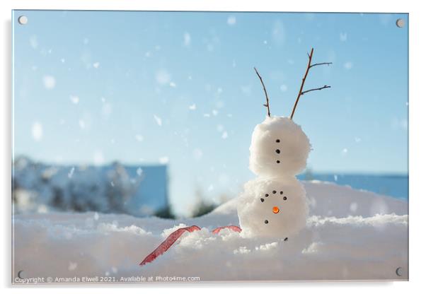 Snowman Doing A Handstand Acrylic by Amanda Elwell