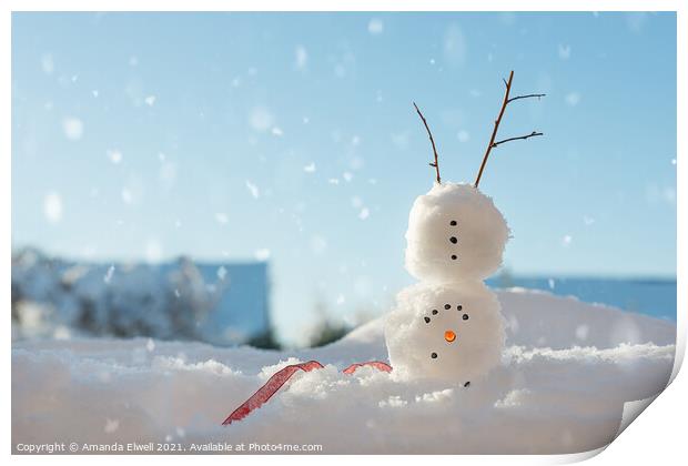 Snowman Doing A Handstand Print by Amanda Elwell