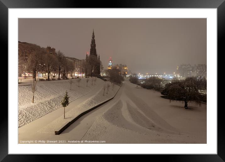 Snowy Edinburgh by Night Framed Mounted Print by Philip Stewart