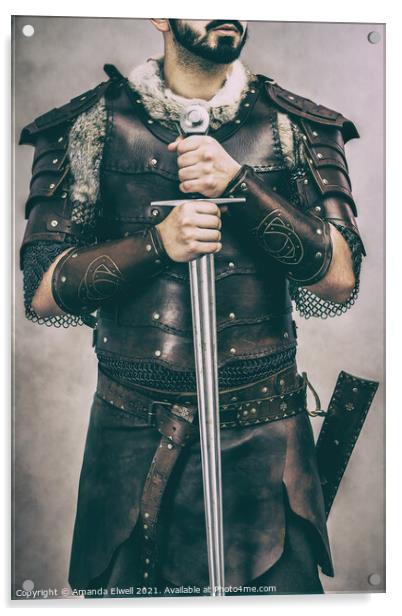 Medieval Cosplay Man With Sword Acrylic by Amanda Elwell
