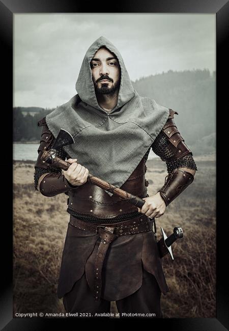 Medieval Cosplay Man With Axe Framed Print by Amanda Elwell