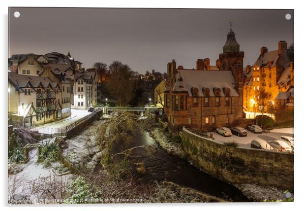 Snowy Dean Village, Edinburgh Acrylic by Philip Stewart
