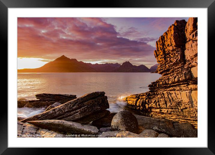 Elgol sunset at the golden hour  on the Isle of Sk Framed Mounted Print by PHILIP CHALK
