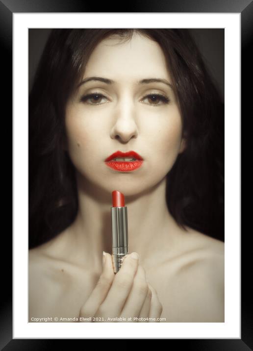 Red Lipstick Framed Mounted Print by Amanda Elwell