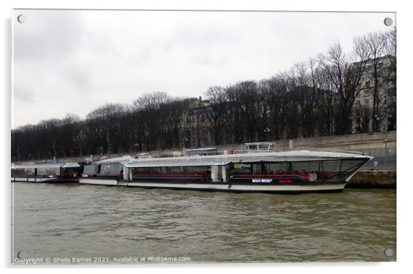 Paris and the Bateauz-Mouche Boats Acrylic by Sheila Eames