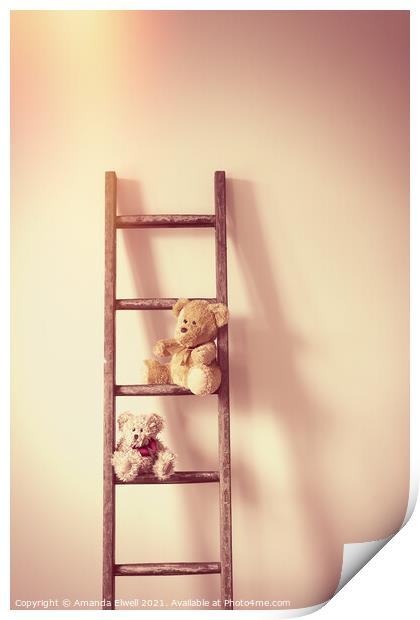 Teddies On A Ladder Print by Amanda Elwell