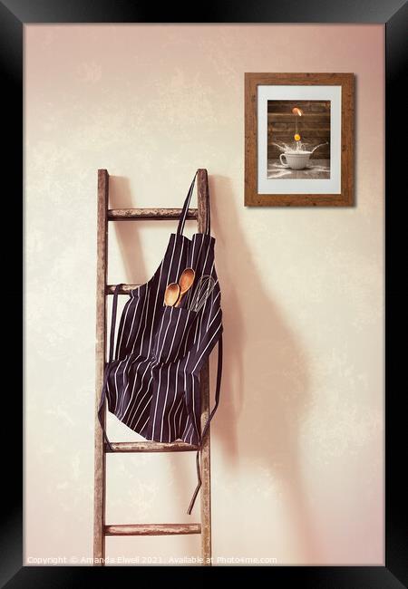 Kitchen Apron Hanging On Ladder Framed Print by Amanda Elwell