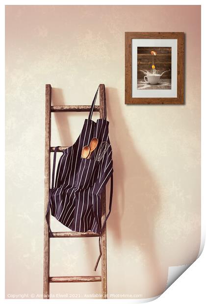 Kitchen Apron Hanging On Ladder Print by Amanda Elwell