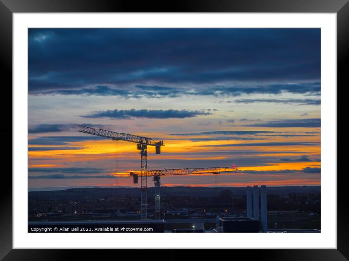 Cranes at Sunset Framed Mounted Print by Allan Bell