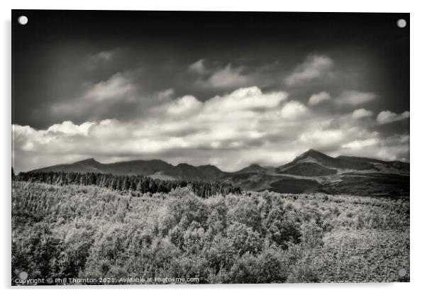 The Goatfell Mountain range, Isle of Arran. B&W Acrylic by Phill Thornton