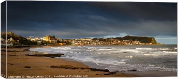 Scarborough panoramic sea front on a stormy day 20 Canvas Print by PHILIP CHALK