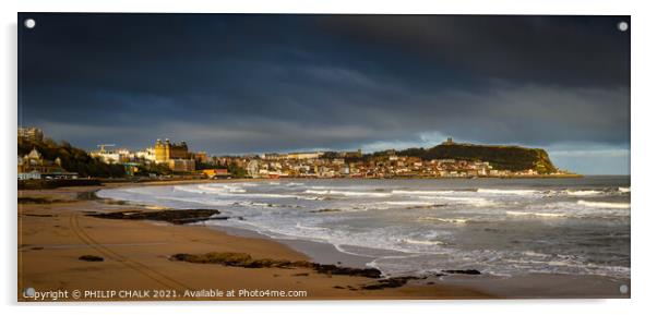 Scarborough panoramic sea front on a stormy day 20 Acrylic by PHILIP CHALK
