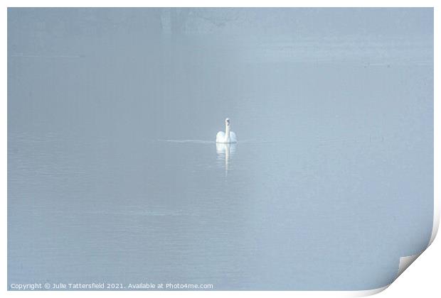 A Swan gliding through the mist Print by Julie Tattersfield