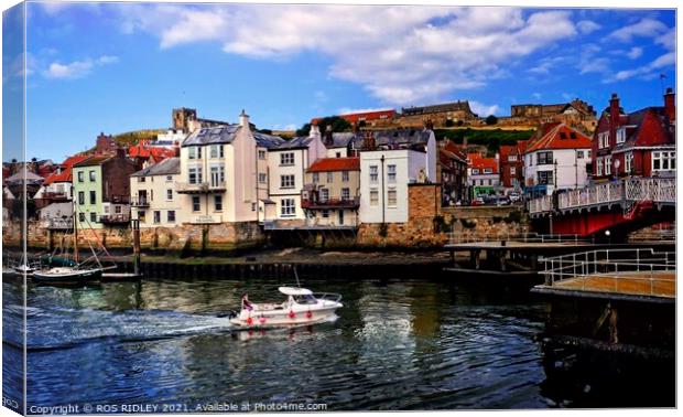 Heading under Whitby Bridge Canvas Print by ROS RIDLEY