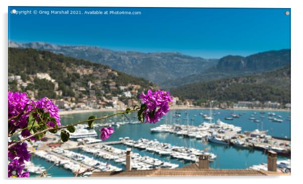 Port dé Sóller Mallorca with Bougainvillea Acrylic by Greg Marshall