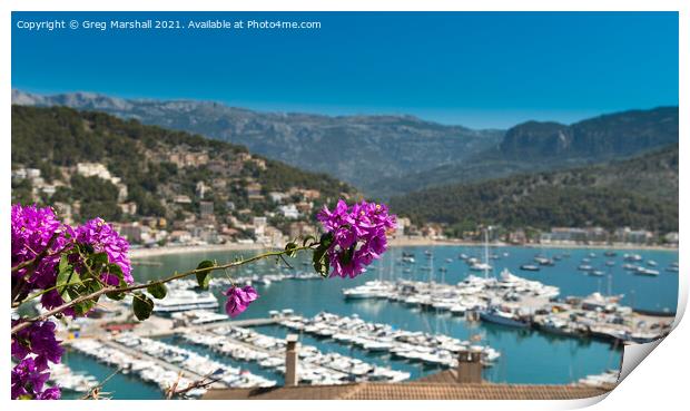 Port dé Sóller Mallorca with Bougainvillea Print by Greg Marshall