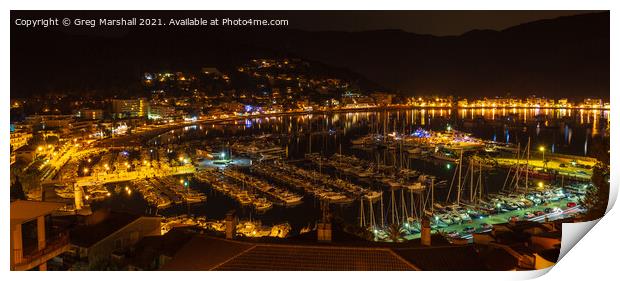 Port dé Sóller Mallorca town and marina at night  Print by Greg Marshall