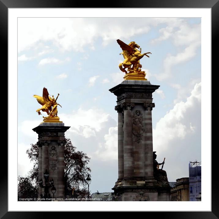 The Golden Statues on Pont Alexandre III  Framed Mounted Print by Sheila Eames