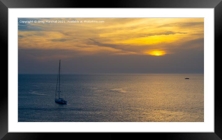Yacht at sunset, Mallorca Framed Mounted Print by Greg Marshall
