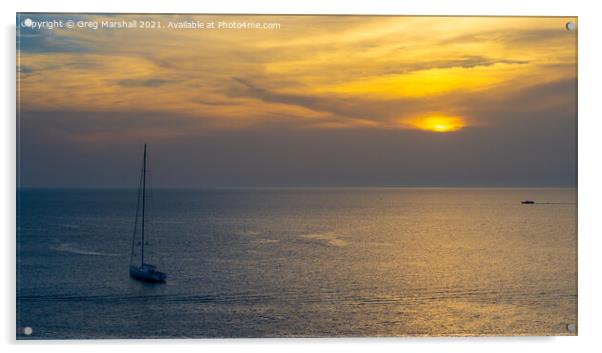 Yacht at sunset, Mallorca Acrylic by Greg Marshall