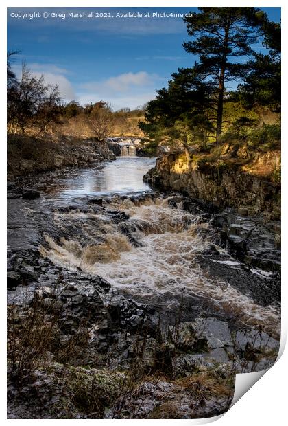 Low Force Waterfall on River Tees Print by Greg Marshall