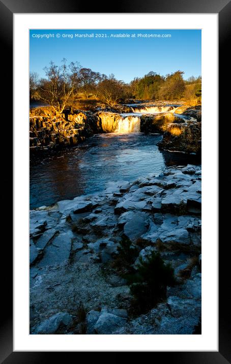 Low Force Waterfall on River Tees Winter Sunset  Framed Mounted Print by Greg Marshall