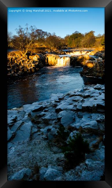Low Force Waterfall on River Tees Winter Sunset  Framed Print by Greg Marshall