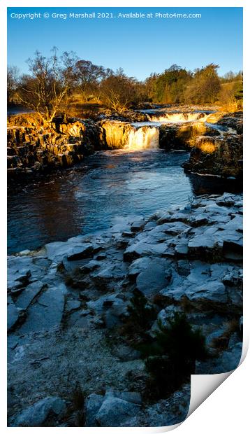 Low Force Waterfall on River Tees Winter Sunset  Print by Greg Marshall