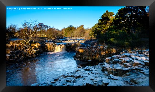 Low Force Waterfall on River Tees Winter Sunset   Framed Print by Greg Marshall