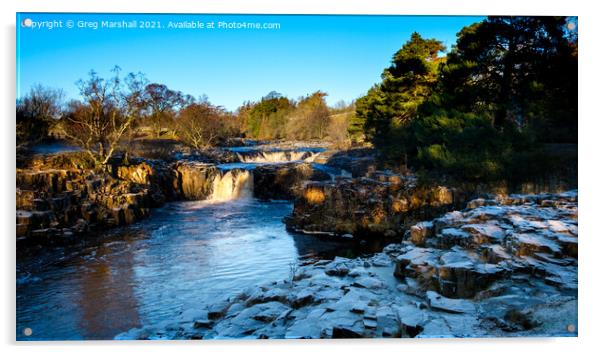 Low Force Waterfall on River Tees Winter Sunset   Acrylic by Greg Marshall