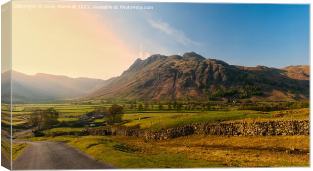 Langdale Pikes at sunset Canvas Print by Greg Marshall
