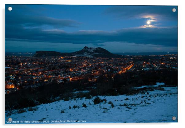 Edinburgh Twilight Acrylic by Philip Stewart