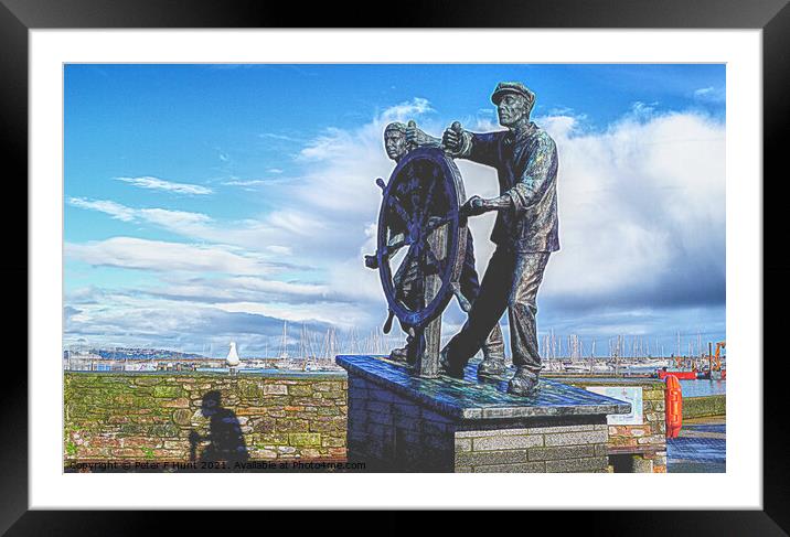 Brixham Man And Boy Statue Framed Mounted Print by Peter F Hunt