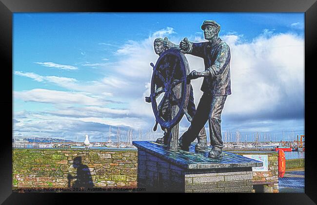 Brixham Man And Boy Statue Framed Print by Peter F Hunt