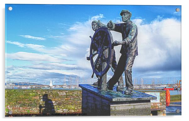 Brixham Man And Boy Statue Acrylic by Peter F Hunt