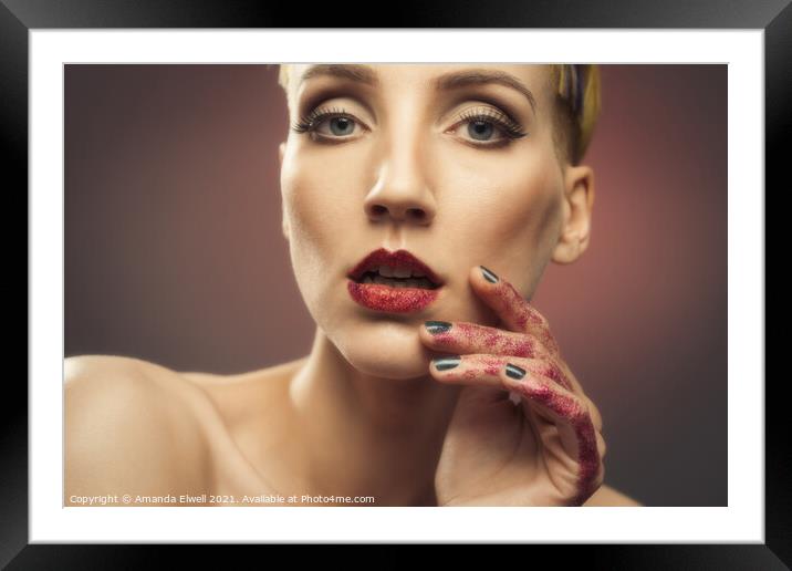 Young Woman With Glittered Hands And Lips Framed Mounted Print by Amanda Elwell