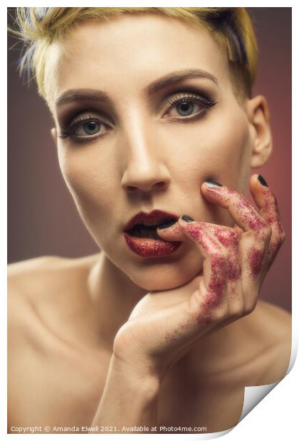Young Woman With Glittered Hands And Lips Print by Amanda Elwell