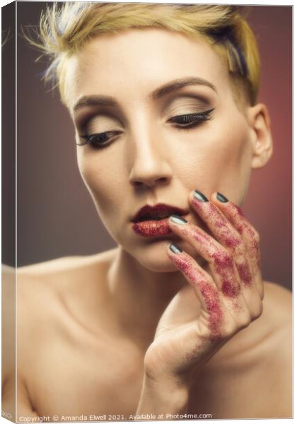 Young Woman With Glittered Hands And Lips Canvas Print by Amanda Elwell