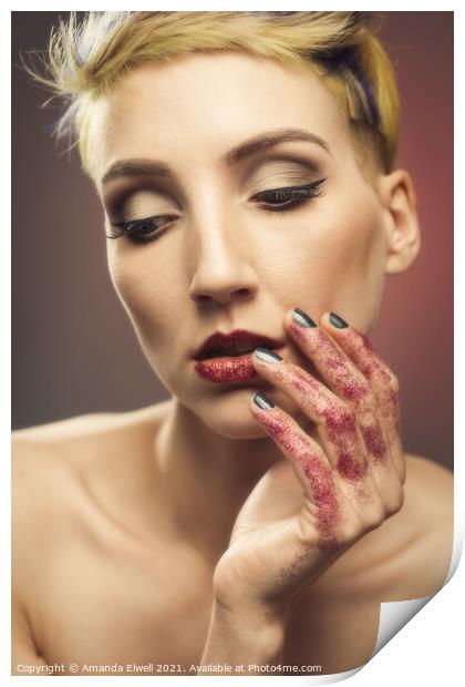 Young Woman With Glittered Hands And Lips Print by Amanda Elwell